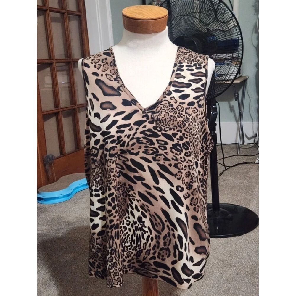 Susan Graver Leopard Print V-Neck Tank Top XL